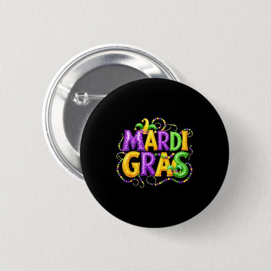 Funny Mardi Gras Parade Jester Hat Beads Men Women 缶バッジ (正面&裏面)