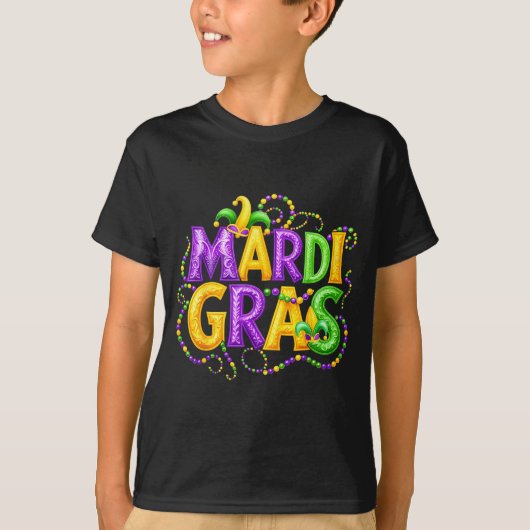 Funny Mardi Gras Parade Jester Hat Beads Men Women Tシャツ (正面)