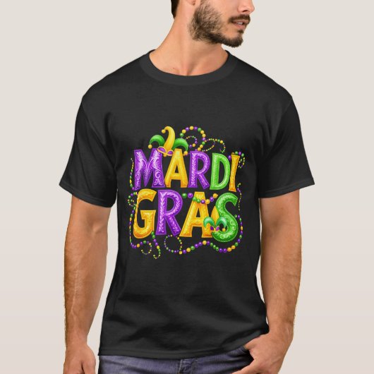 Funny Mardi Gras Parade Jester Hat Beads Men Women Tシャツ (正面)