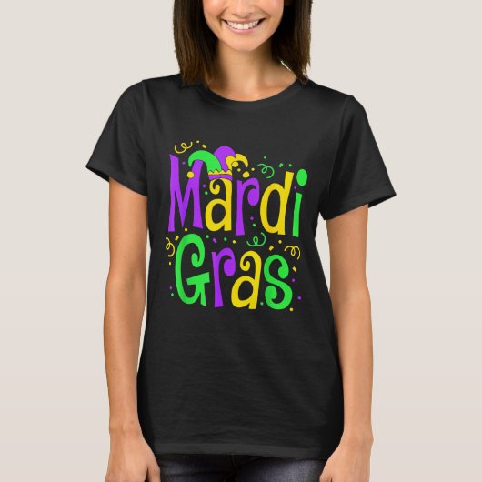 Funny Mardi Gras Parade Outfit Jester Hat Men Wome Tシャツ (正面)