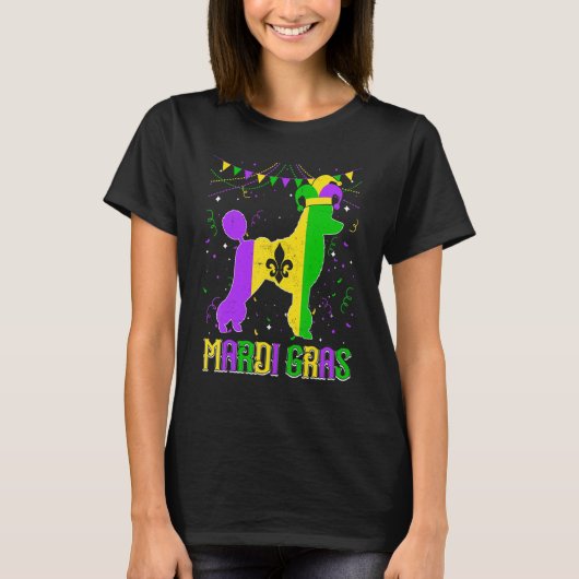 Funny Mardi Gras Poodle Dog Dad Mom Mardi Gras Tシャツ (正面)