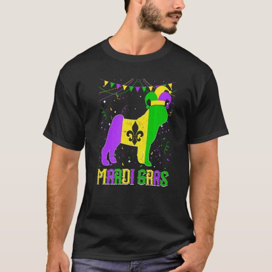 Funny Mardi Gras Pug Dog Dad Mom Mardi Gras Premiu Tシャツ (正面)