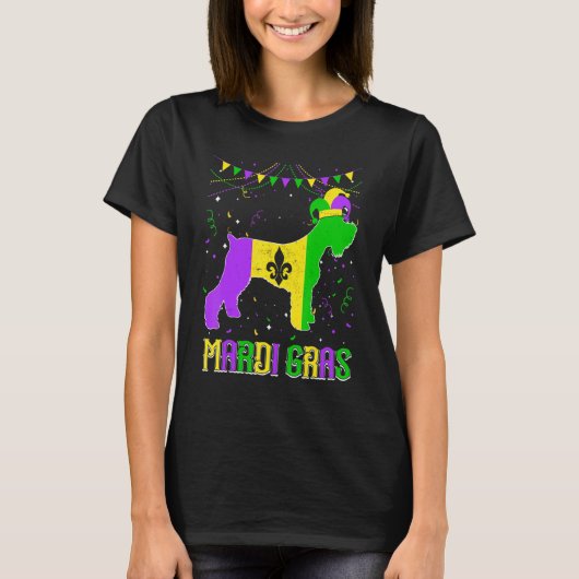 Funny Mardi Gras Schnauzer Dog Dad Mom Mardi Gras Tシャツ (正面)