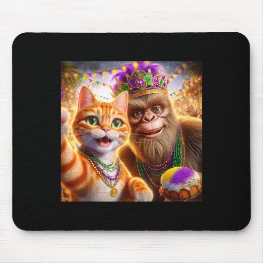 Funny Mardi Gras Selfie Cat Bigfoot Quote _1  マウスパッド (正面)