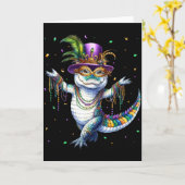Funny Mardigator Mardi Gras Alligator Dancing Carn カード (黄色い花)