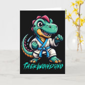 Funny Martial Arts Karate Taekwondo Dino Animal Cu カード (黄色い花)