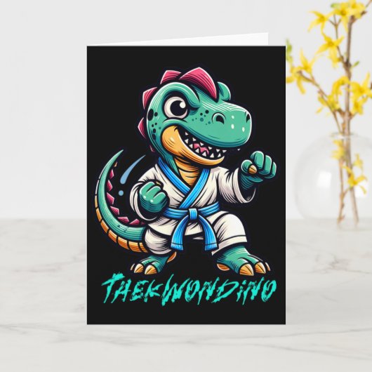 Funny Martial Arts Karate Taekwondo Dino Animal Cu カード (黄色い花)