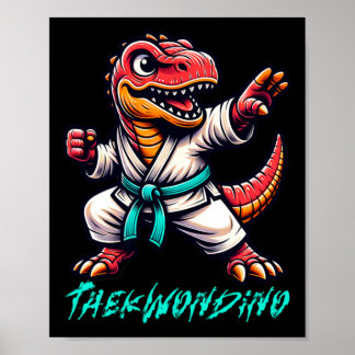 Funny Martial Arts Karate Taekwondo Dino Animal Cu ポスター
