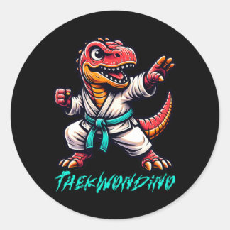 Funny Martial Arts Karate Taekwondo Dino Animal Cu ラウンドシール