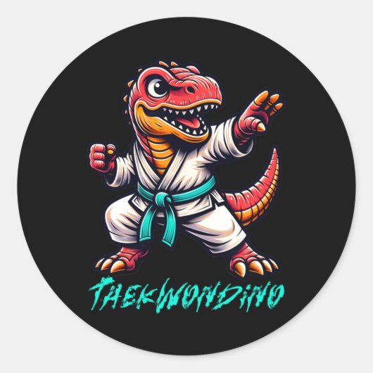 Funny Martial Arts Karate Taekwondo Dino Animal Cu ラウンドシール (正面)
