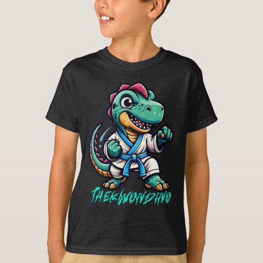 Funny Martial Arts Karate Taekwondo Dino Animal Cu Tシャツ (正面)