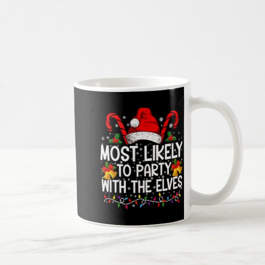 Funny Matching Christmas Most Likely To Party コーヒーマグカップ (右)