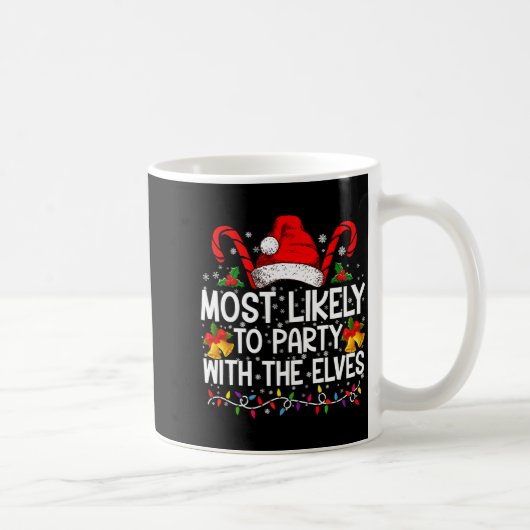 Funny Matching Christmas Most Likely To Party コーヒーマグカップ (右)
