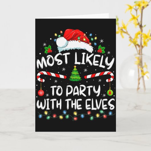 Funny Matching Christmas Most Likely To Party With カード (黄色い花)