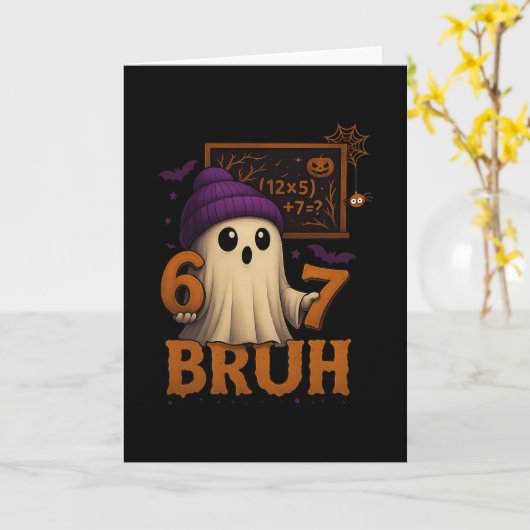 Funny Math Ghost 67 Bruh Halloween Meme Teacher Eq カード (黄色い花)