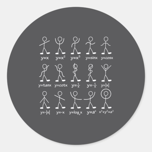 Funny Math Graph Stick Figures Algebra Calculus Hu ラウンドシール (正面)