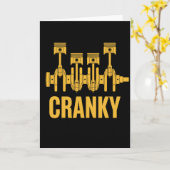 Funny Mechanic Cranky Engine Crankshaft カード (黄色い花)