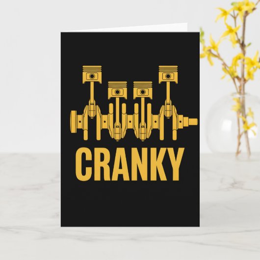 Funny Mechanic Cranky Engine Crankshaft カード (黄色い花)