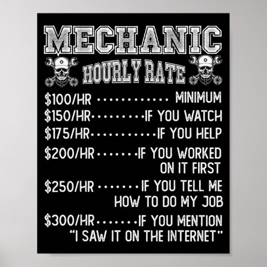 Funny Mechanic Hourly Rate Joke Design ポスター (正面)