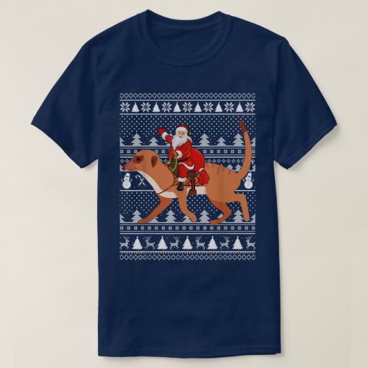 Funny Meerkat Lover Santa Riding Meerkat Ugly Chri Tシャツ (デザイン正面)