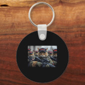 Funny Mega Cat With Rifle - Humorous Donald Trump  キーホルダー (正面)