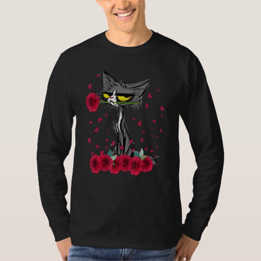 Funny Meh Cat Shirt Happy Valentines Day Flowers W Tシャツ (正面)