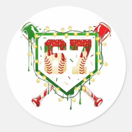 Funny Meme 67 Christmas Baseball Ice Cream Men Boy ラウンドシール (正面)