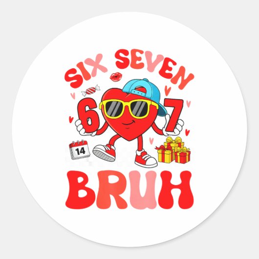 Funny Meme 67 Six Seven Bruh Valentine Heart Toddl ラウンドシール (正面)