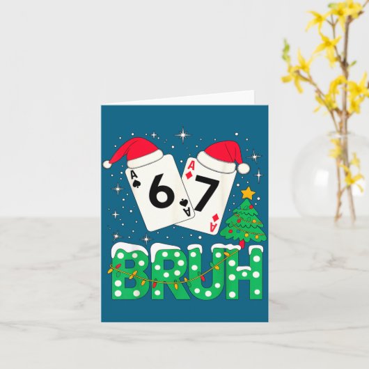 Funny Meme 6 7 Festive Ker Bruh Christmas Tree San カード (黄色い花)