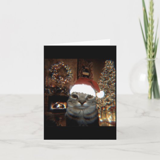 Funny Meme Cat Taking A Selfie Christmas Xmas Ligh カード (正面)