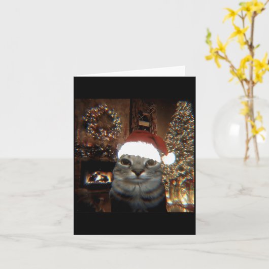 Funny Meme Cat Taking A Selfie Christmas Xmas Ligh カード (黄色い花)