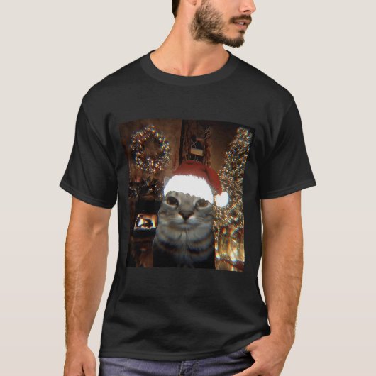 Funny Meme Cat Taking A Selfie Christmas Xmas Ligh Tシャツ (正面)
