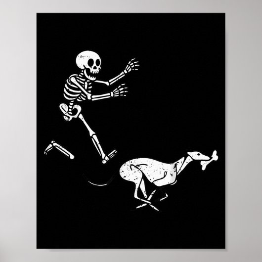 Funny Meme Greyhound Running Skeleton Halloween ポスター (正面)