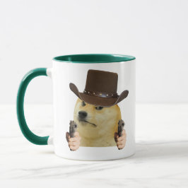 Funny Meme of Cowboy Dog Holding Gun Best Meme Mug マグカップ