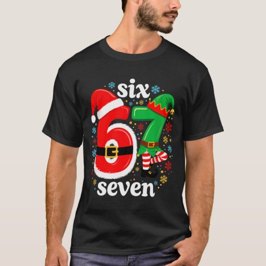 Funny Meme Six Seven 67 Elf 6 7 Santa Christmas Pa Tシャツ (正面)