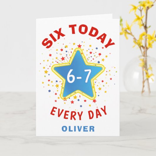 Funny Meme Six Today 6-7 Every Day Birthday Kid's カード (黄色い花)