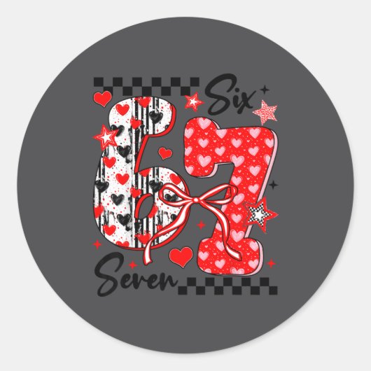 Funny Meme Valentine Six Seven 67 Valentines Heart ラウンドシール (正面)