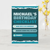Funny Men's Name Blue Checklist Profit Birthday  カード (黄色い花)