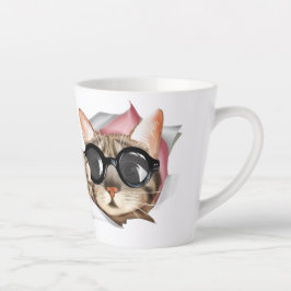 Funny “Meow” Cat with Glasses Design カフェラテマグ