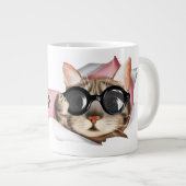 Funny “Meow” Cat with Glasses Design ジャンボコーヒーマグカップ (正面右)