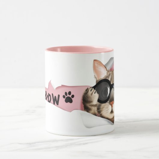Funny “Meow” Cat with Glasses Design マグカップ (中央)