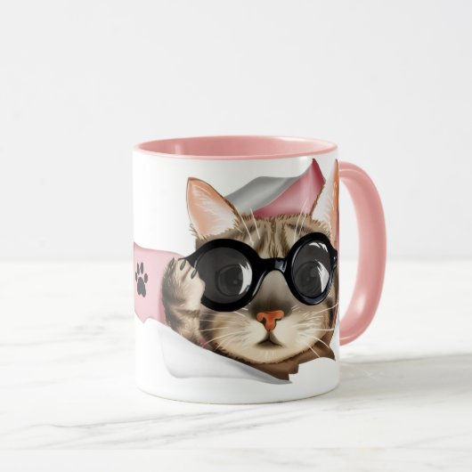 Funny “Meow” Cat with Glasses Design マグカップ (正面右)