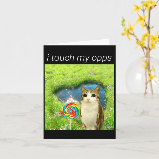 Funny Meowl Meme, Cat Owl Meme Brainrot Gen Alpha  カード (黄色い花)