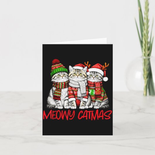 Funny Meowy Catmas Christmas Cats Ugly Sweater Gra カード (正面)