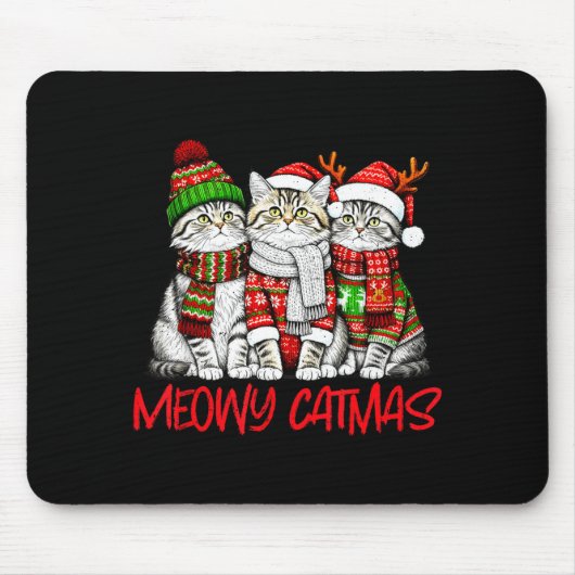 Funny Meowy Catmas Christmas Cats Ugly Sweater Gra マウスパッド (正面)