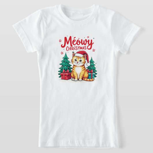 Funny Meowy Christmas Cat T-shirt Tシャツ (レイダウン)