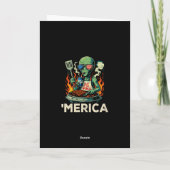 Funny ’Merica Alien BBQ Grilling Patriotic Retro カード (裏面)