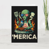 Funny ’Merica Alien BBQ Grilling Patriotic Retro カード (正面)