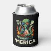 Funny ’Merica Alien BBQ Grilling Patriotic Retro 缶クーラー (缶正面)