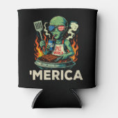 Funny ’Merica Alien BBQ Grilling Patriotic Retro 缶クーラー (正面)